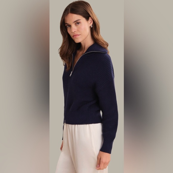 525 America Sweaters - PIPER cotton zip-up collared sweater jacket NWOT dark blue